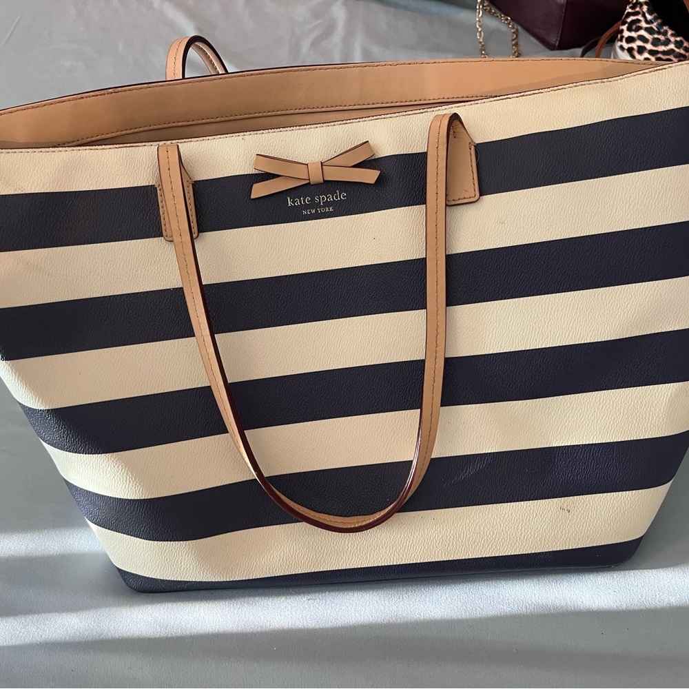 Kate Spade Blue and Cream Striped Tote Bag